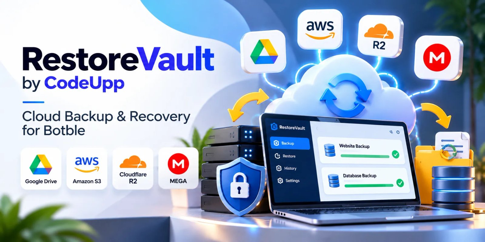 RestoreVault — Advanced Automatic Website Backup for Google Drive, S3, R2 & MEGA